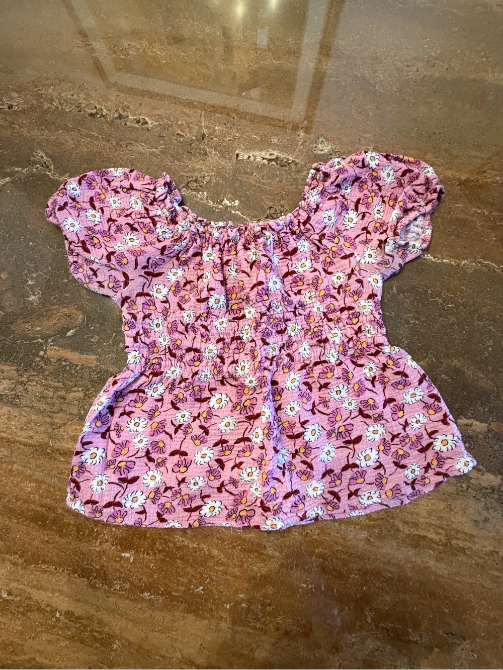 Girls Floral Pink Smocked Top